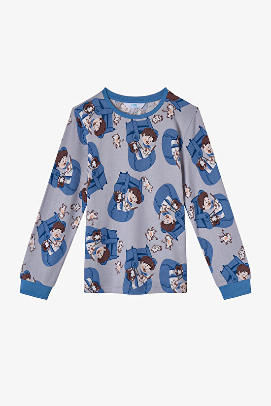 Boys' Light Grey Story Crew Long Sleeve Pyjama Set - 2