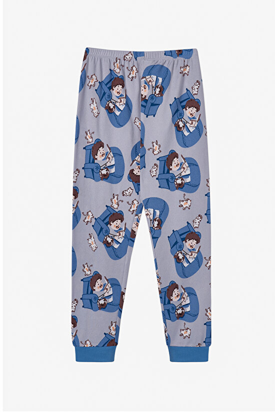 Boys' Light Grey Story Crew Long Sleeve Pyjama Set - 3