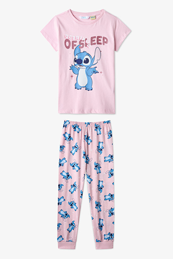 Pembe Kız Çocuk Lic Stitch Fam Pijama Takımı - 1