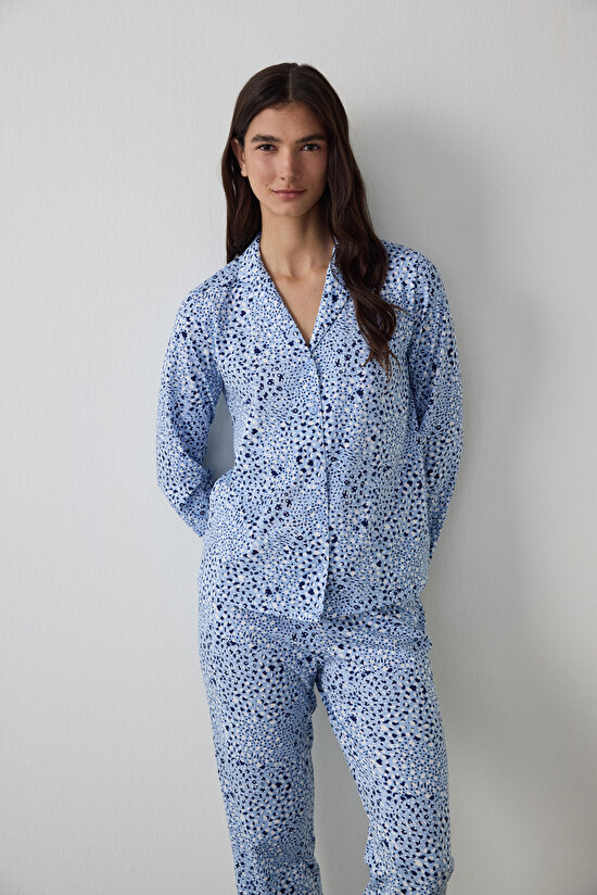 Mavi Leila Gömlek Pantolon Pijama Takımı - 2
