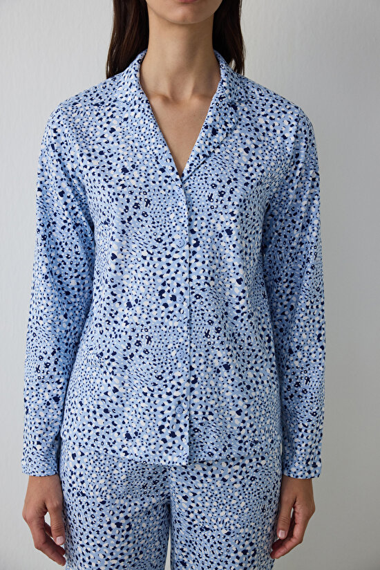 Mavi Leila Gömlek Pantolon Pijama Takımı - 3