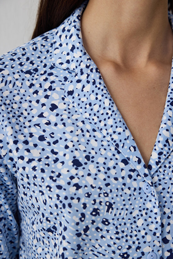 Mavi Leila Gömlek Pantolon Pijama Takımı - 4