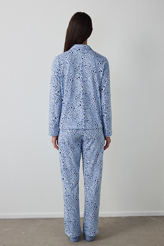 Mavi Leila Gömlek Pantolon Pijama Takımı - 5