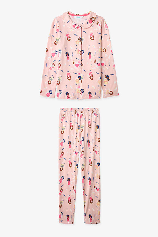 Açık Pembe Kız Çocuk Fairy Gömlek Pijama Takımı - 1