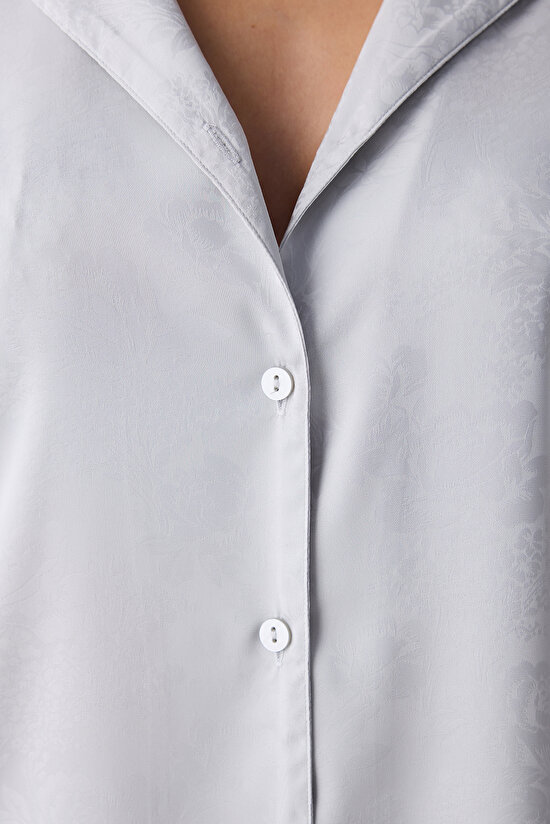 Aura Saten Açık Gri Düğmeli Gömlek Pantolon Pijama Takımı - 4