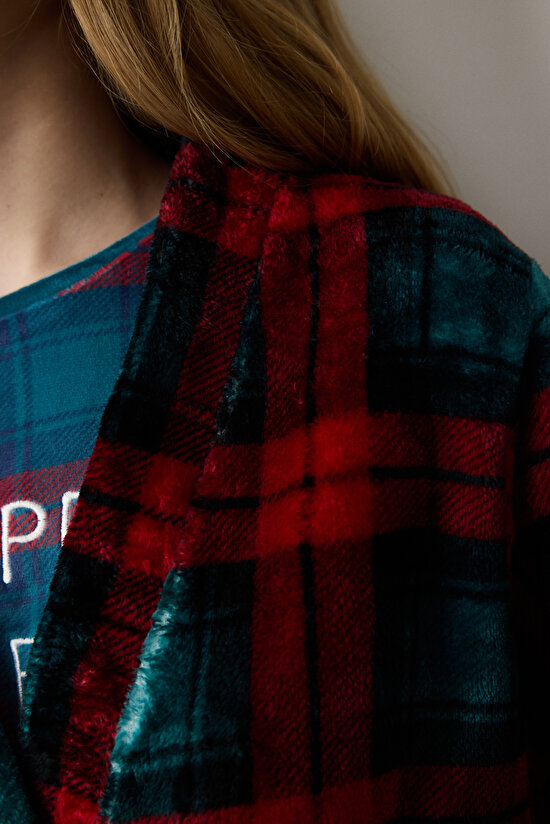 NY Checked Soft Çok Renkli Sabahlık - 3