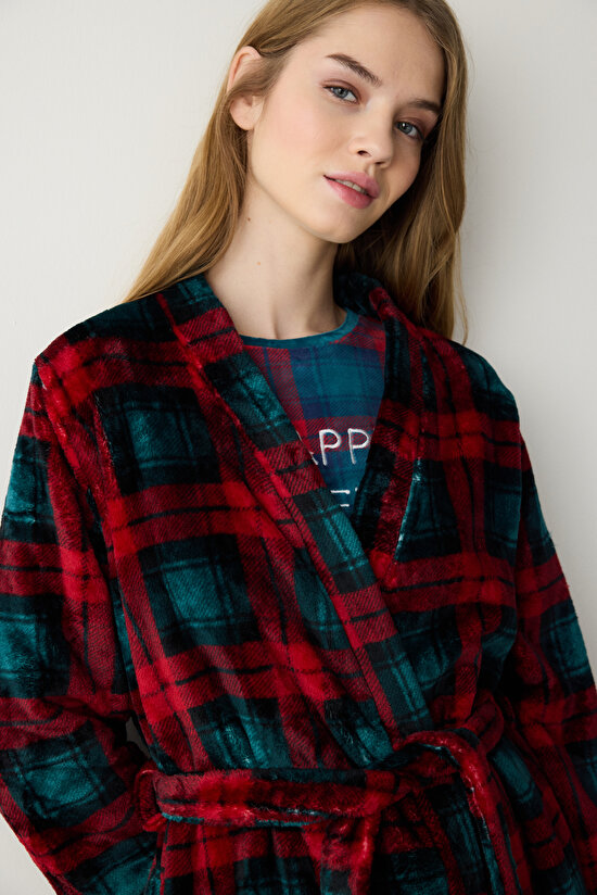 NY Checked Soft Çok Renkli Sabahlık - 4