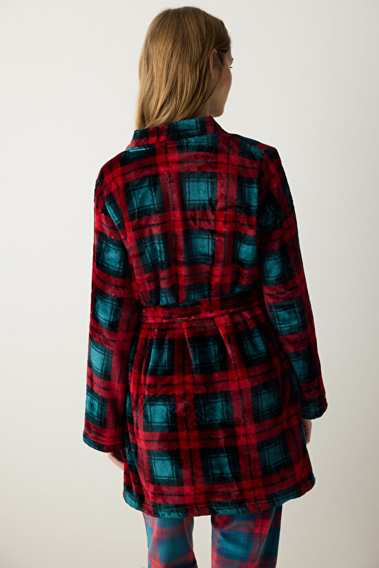 NY Checked Soft Çok Renkli Sabahlık - 5