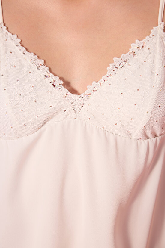 Bridal Elegant Saten Kırık Beyaz Gecelik - 5