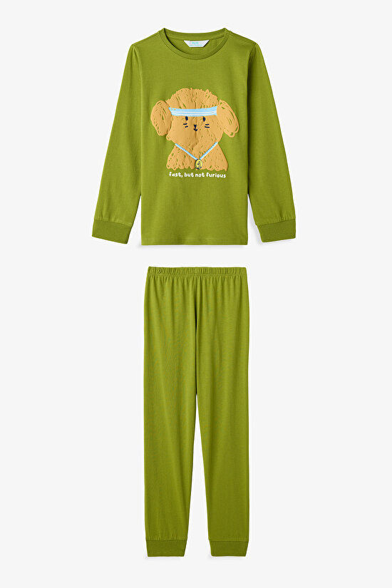 Yağ Yeşili Erkek Çocuk Runner Dog 2'li Pijama Takımı - 2