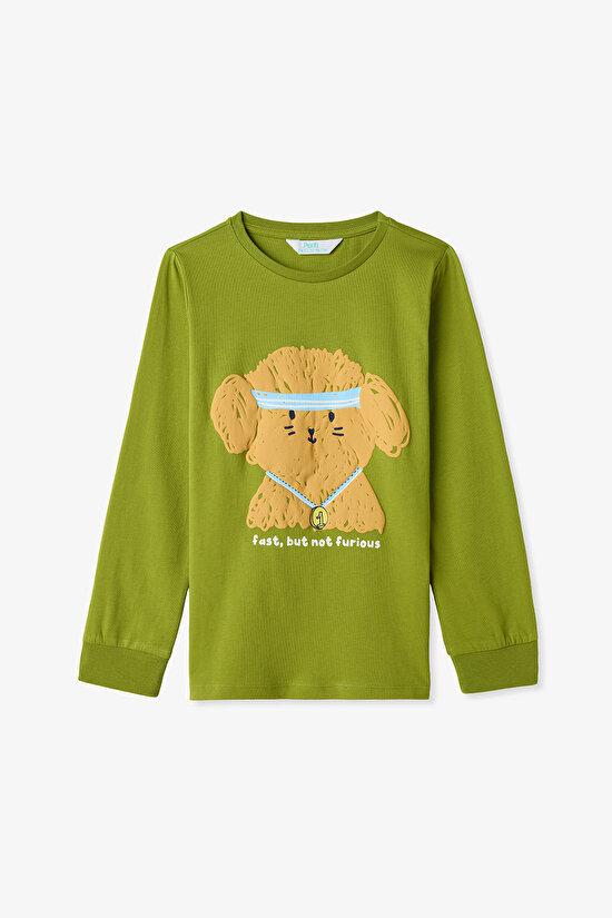 Yağ Yeşili Erkek Çocuk Runner Dog 2'li Pijama Takımı - 3