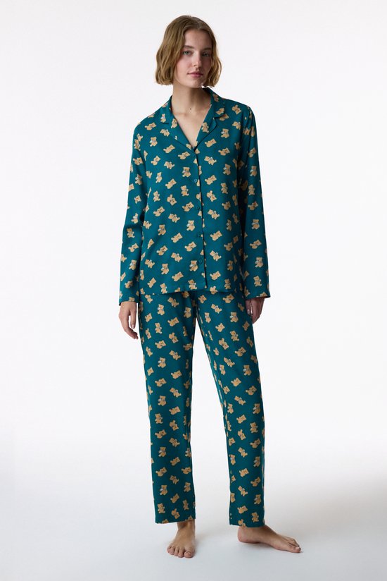 Green Happy Bear Long Sleeve Shirt & Trouser Pyjama Set - 1