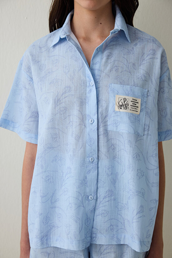 Light Blue Antalya Crocus Floral Shirt Shorts Pajama Set - Inspired by Flora Light Blue Antalya Crocus Floral Shirt Shorts Pajama Set - Inspired by Flora - 3