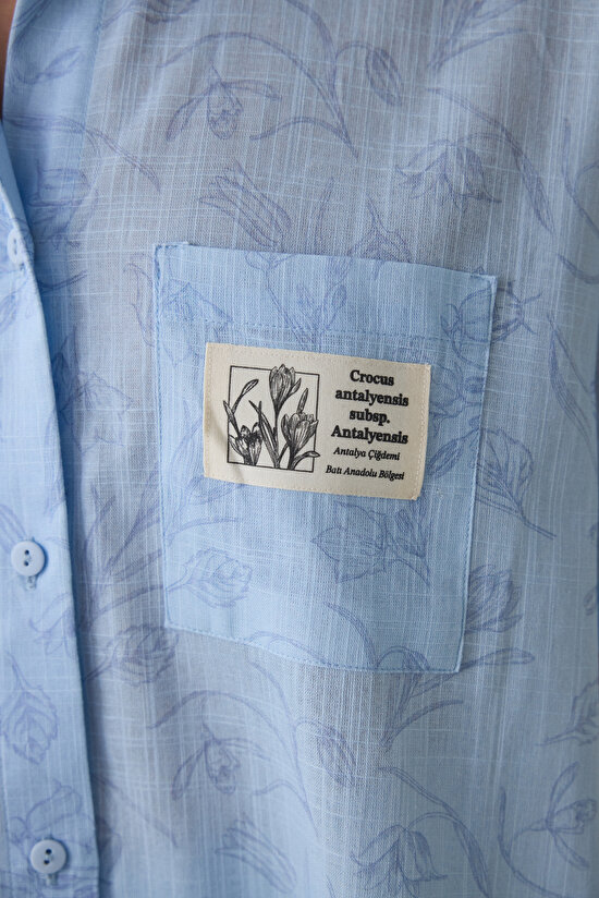 Light Blue Antalya Crocus Floral Shirt Shorts Pajama Set - Inspired by Flora Light Blue Antalya Crocus Floral Shirt Shorts Pajama Set - Inspired by Flora - 4