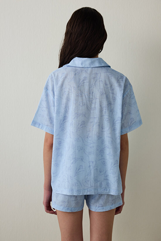 Light Blue Antalya Crocus Floral Shirt Shorts Pajama Set - Inspired by Flora Light Blue Antalya Crocus Floral Shirt Shorts Pajama Set - Inspired by Flora - 5