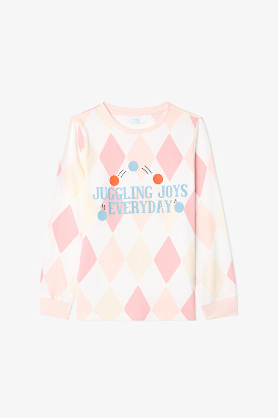 Off-White Girls Juggling Diamond Patterned Pajama Set - 2