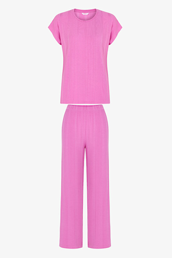 Lilac Flora Short Sleeve Pyjama Set with Trousers - 1