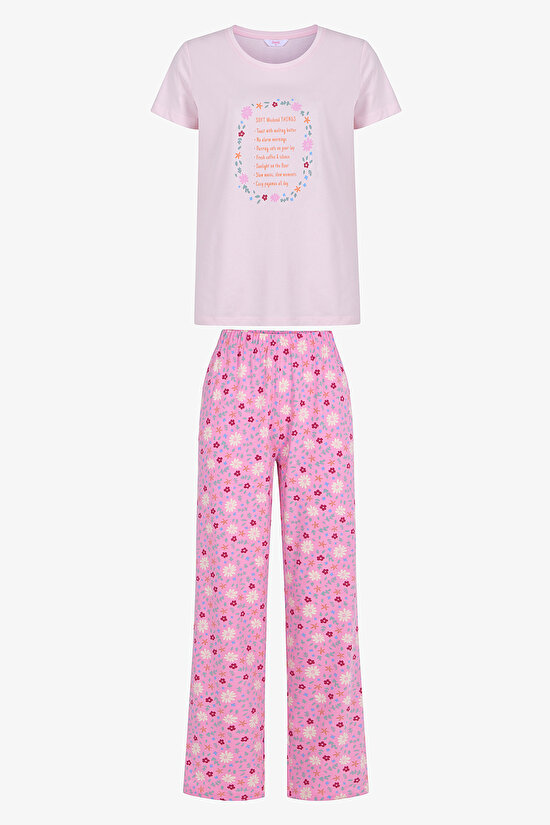 Pembe Weekends Pamuklu Pantolon Pijama Takımı - 1