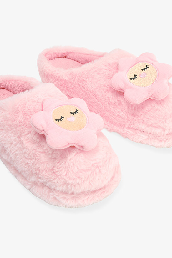Açık Pembe Happy Flower 3D Çiçek Nakışlı Ev Patiği - 3