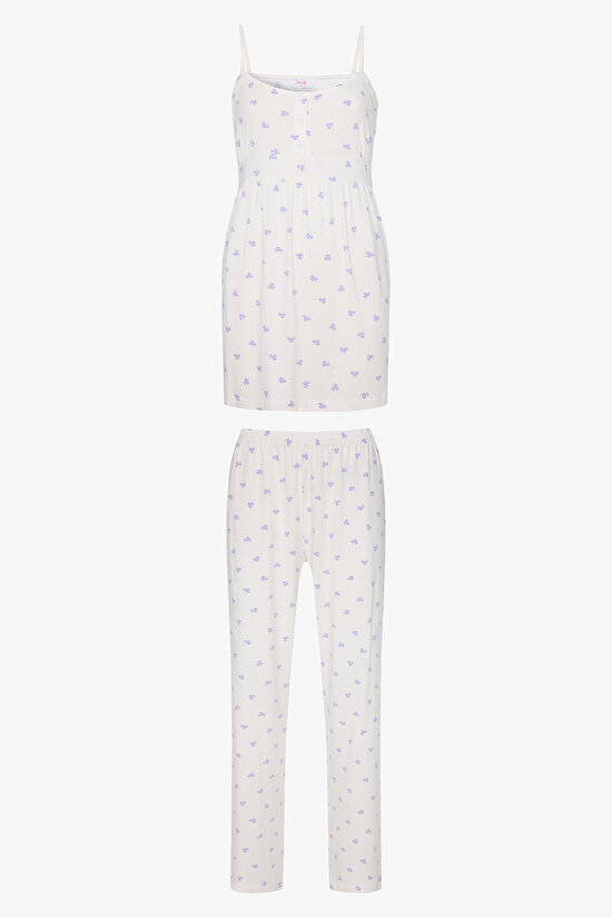 Lana Printed Pantolon Off White PJ Set - 1