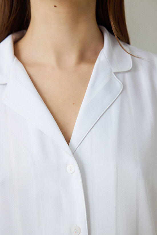 Optic White Aria Satin Shirt Collar Short Sleeve Pajama Set Optic White Aria Satin Shirt Collar Short Sleeve Pajama Set - 3