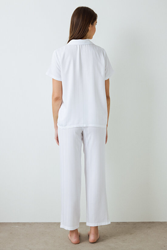 Optic White Aria Satin Shirt Collar Short Sleeve Pajama Set Optic White Aria Satin Shirt Collar Short Sleeve Pajama Set - 4