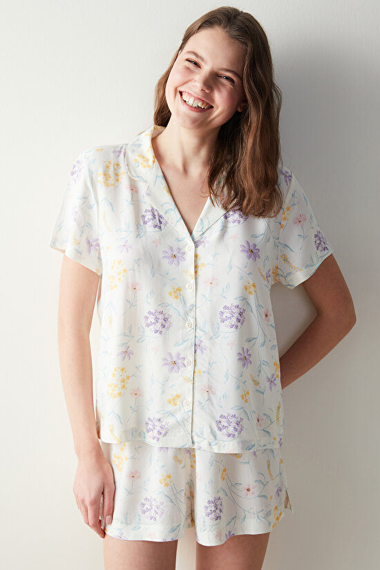Spring Dream Beyaz Gömlek Şort Pijama Takımı - 1