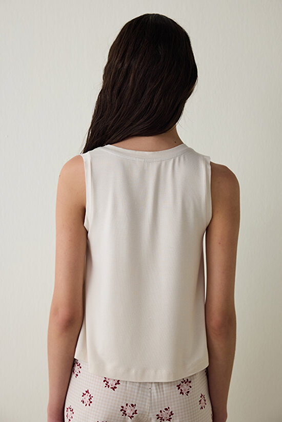 Taş Rengi Freya V Yaka Geniş Askılı Atlet Pijama Üstü - 5