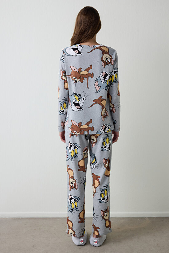 Gray Melange Friends Printed Crew Neck Long Sleeve Pajama Set Gray Melange Friends Printed Crew Neck Long Sleeve Pajama Set - 4