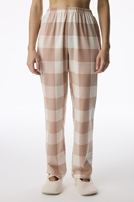 Bej Quinn Checked Flanel Ekoseli Pijama Altı - 1