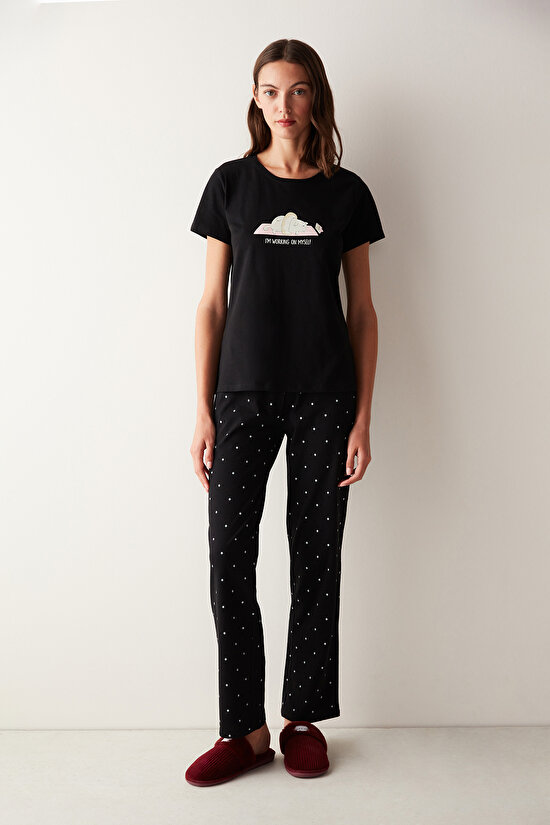 Myself Siyah Pantolon Pijama Takımı - 3