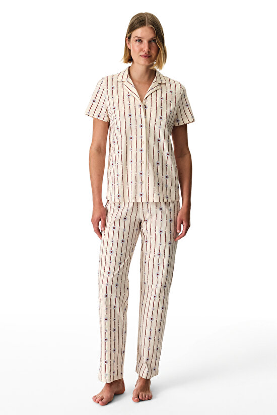 Renkli Floral Bliss Pamuklu Gömlek Pantolon Pijama Takımı - 1