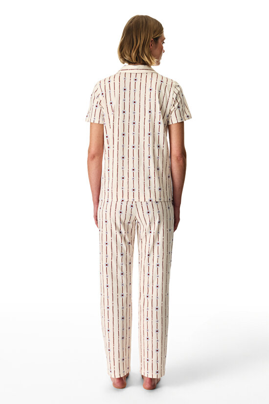 Renkli Floral Bliss Pamuklu Gömlek Pantolon Pijama Takımı - 4