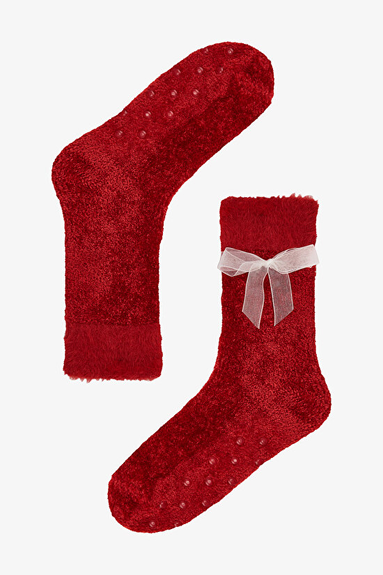 Kırmızı Joyous Kadife Ev Patiği - 1