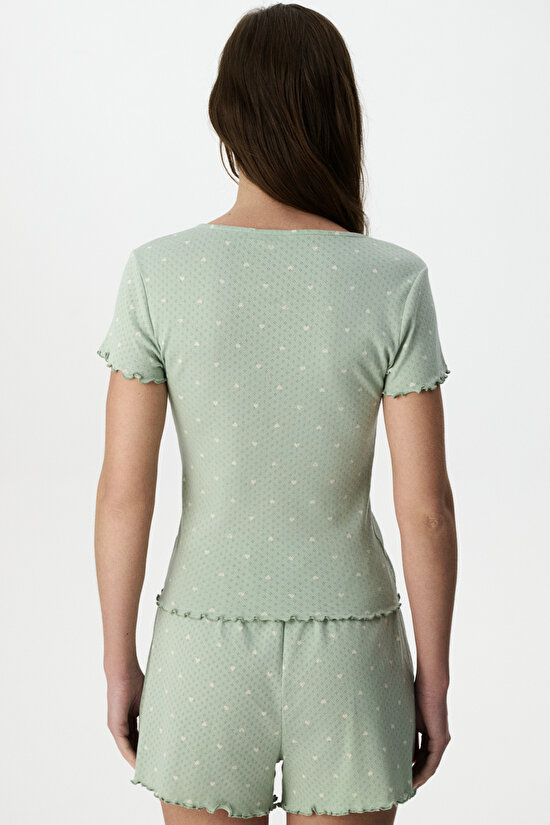 Açık Yeşil Tiny Hearts Pamuklu Pointel Şortlu Pijama Takımı - 5