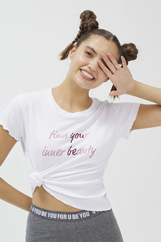 Beyaz Bu4u Rib Tişört - 1