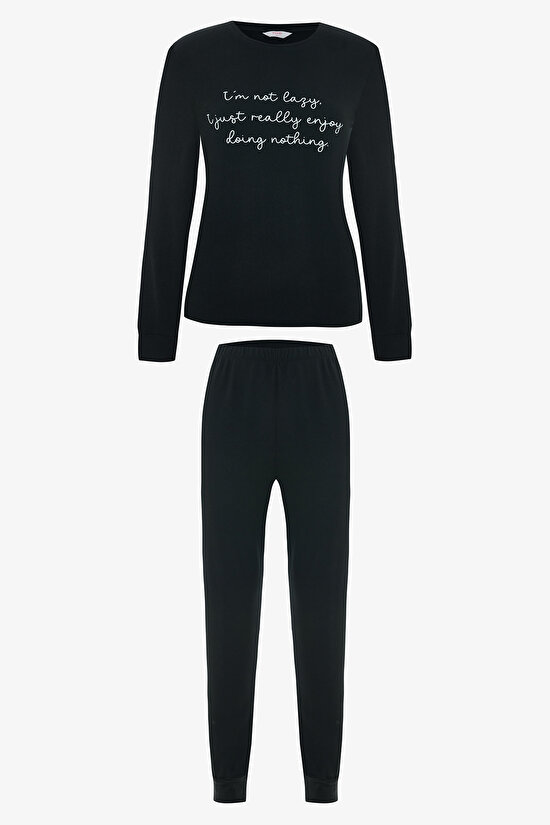 Black Lazy Pant PJ Set - 1