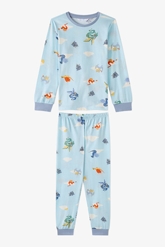 Boys' Blue Mini Dragon Riders Long Sleeve 2 Pack Pyjama Set - 2