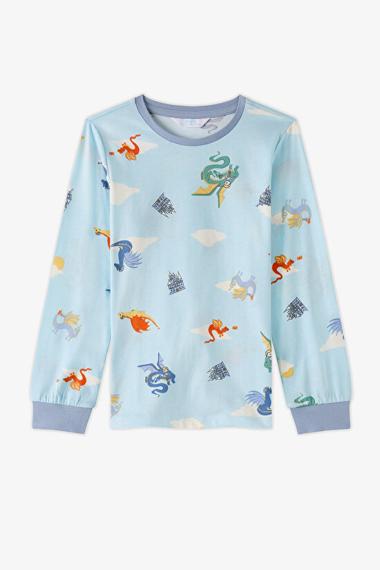 Boys' Blue Mini Dragon Riders Long Sleeve 2 Pack Pyjama Set - 3
