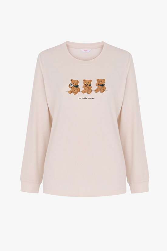 Ecru Daily Routine Bear Print Long Sleeve Pyjama Top - 1