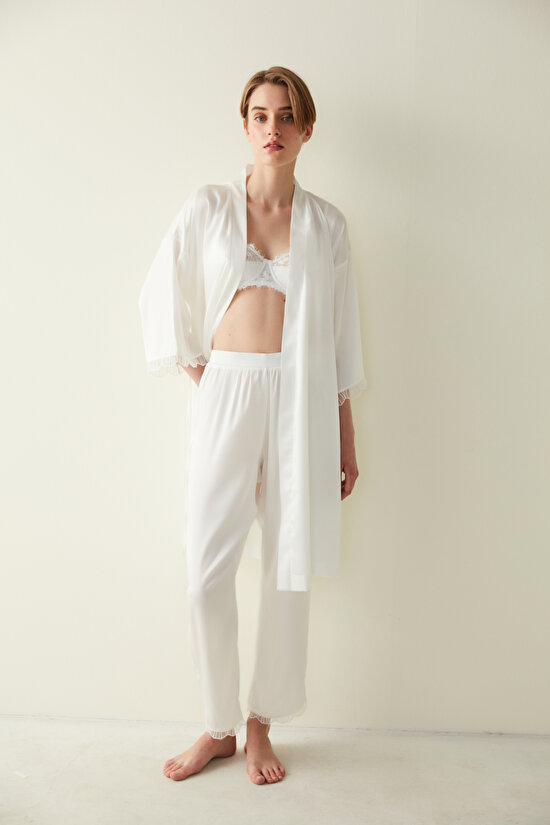 Bridal Saten Beyaz Pijama Altı-Gelin Koleksiyonu - 1