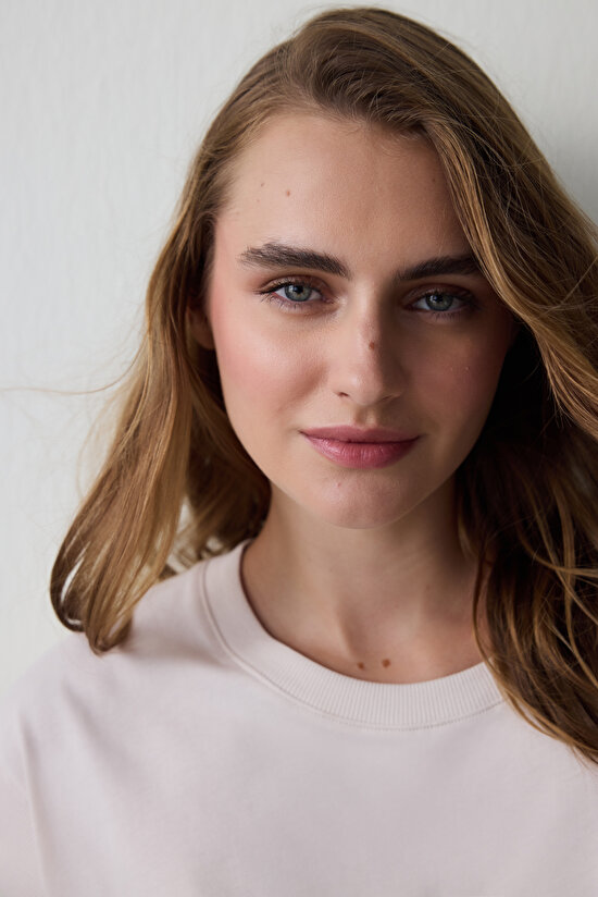 Bej Weekend Time Bisiklet Yaka Pamuklu Kısa Kollu Pijama Üstü - 3