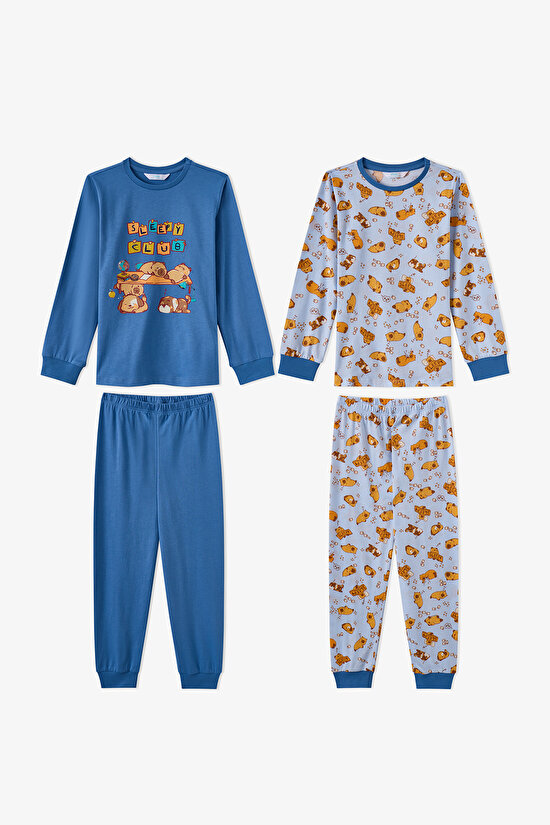 Erkek Çocuk Mavi Sleepy Club Uzun Kollu Pamuklu 2'li Pijama Takımı - 1