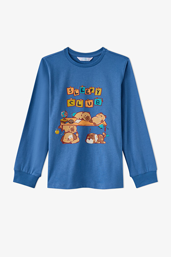 Erkek Çocuk Mavi Sleepy Club Uzun Kollu Pamuklu 2'li Pijama Takımı - 3