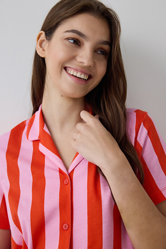 Çok Renkli Amour Gömlek Pantolon Pijama Takımı - 2