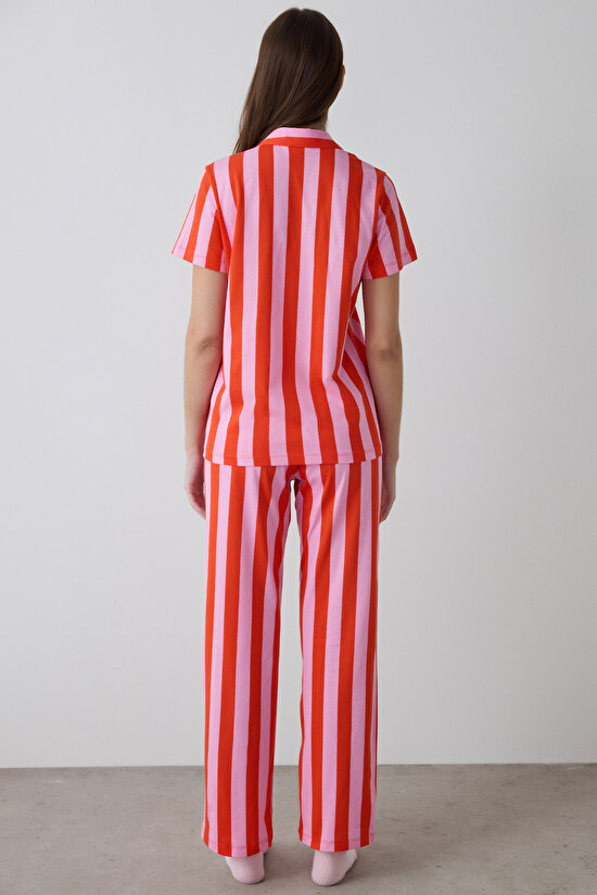 Çok Renkli Amour Gömlek Pantolon Pijama Takımı - 4