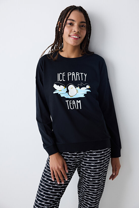 Ice Party Siyah Pantolon Pijama Takımı - 4
