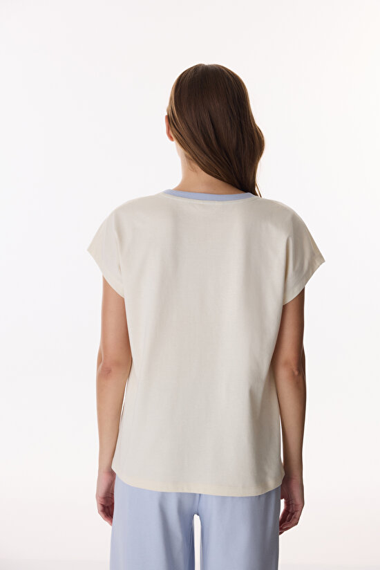 Light Beige Cozy Club T-Shirt Pajama Top - 3