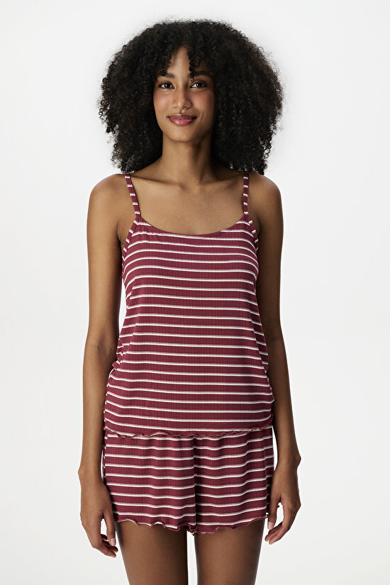 Bordo Sisterhood Maroon Şortlu Pijama Takımı - 1