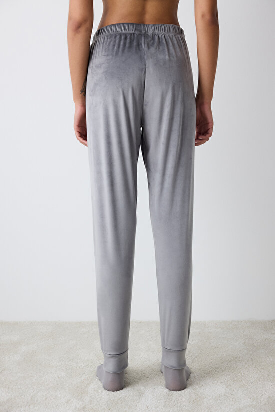 Grey Fuzzy Solid Dark Grey Pant PJ Bottom - 3